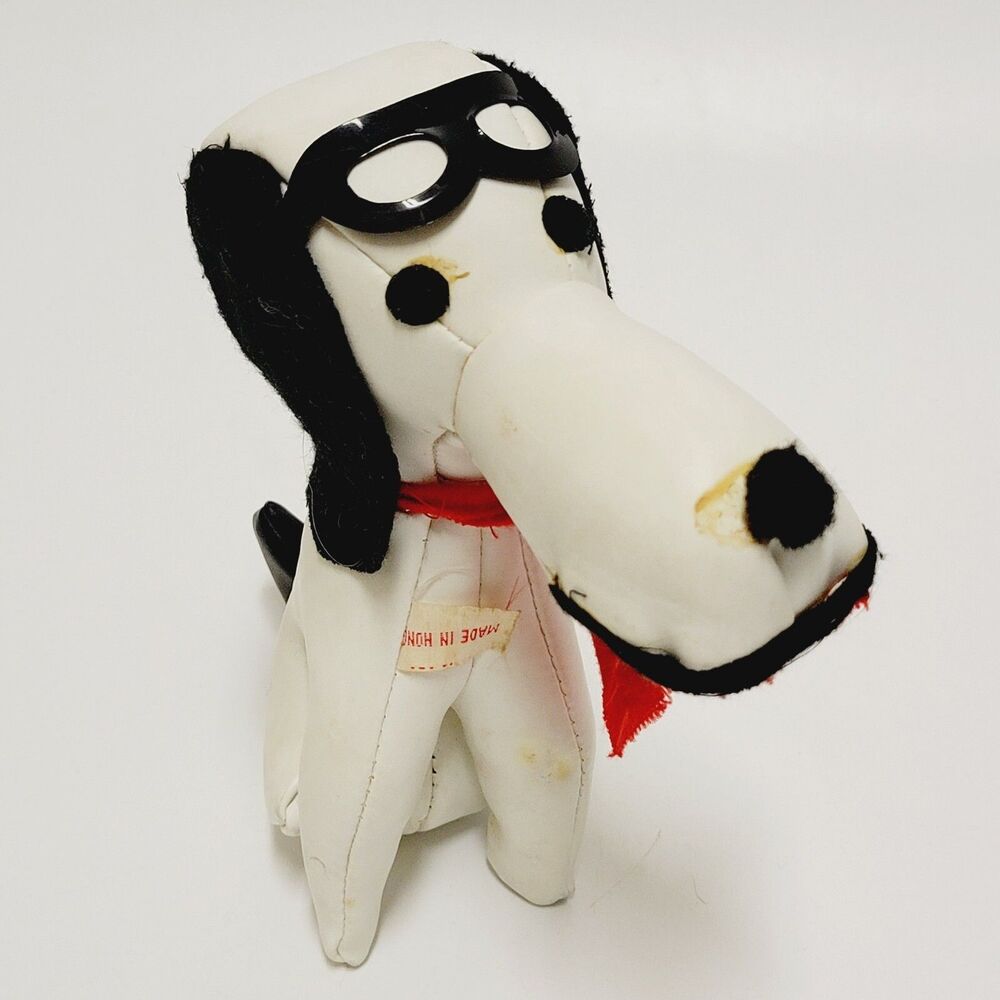 Peanuts Snoopy Vinyl Plush Flying Ace Aviator Pilot Red Baron Vtg Hong Kong 7"